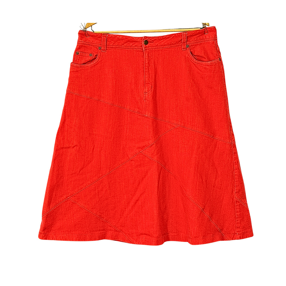 JL Studio Plus Sz 18W A-Line Denim Skirt 30"L Patchwork Seams Coral Orange Retro